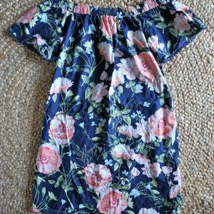 A. Byer Floral Short Blue Sleeve Dress Small